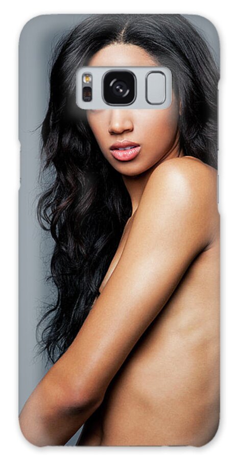 People Galaxy Case featuring the photograph Naked Young Woman With Long, Black by Andreas Kuehn