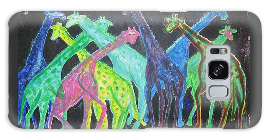 Giraffes Galaxy Case featuring the painting Neon Longnecks by Diane Pape