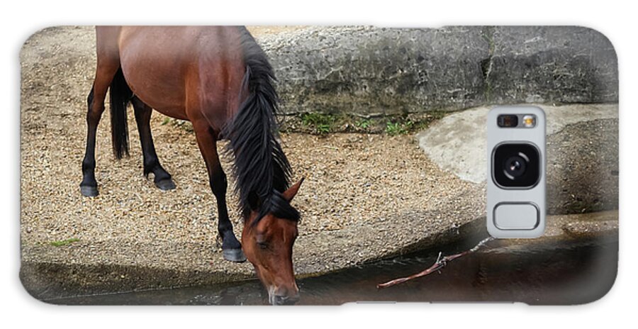 Horse Galaxy Case featuring the photograph New Forest Pony Drinking From Stream by Deborah Pendell