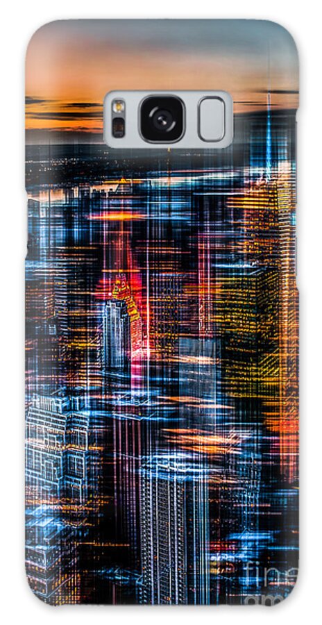 Nyc Galaxy Case featuring the photograph New York- the night awakes - orange by Hannes Cmarits