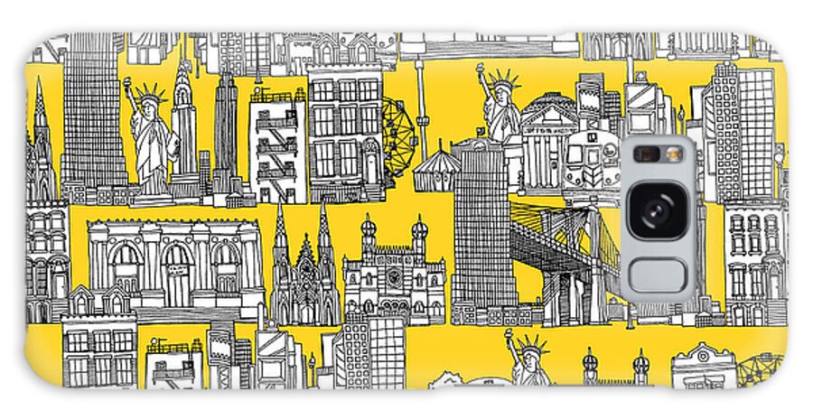 Statue Of Liberty Galaxy Case featuring the drawing New York yellow by MGL Meiklejohn Graphics Licensing