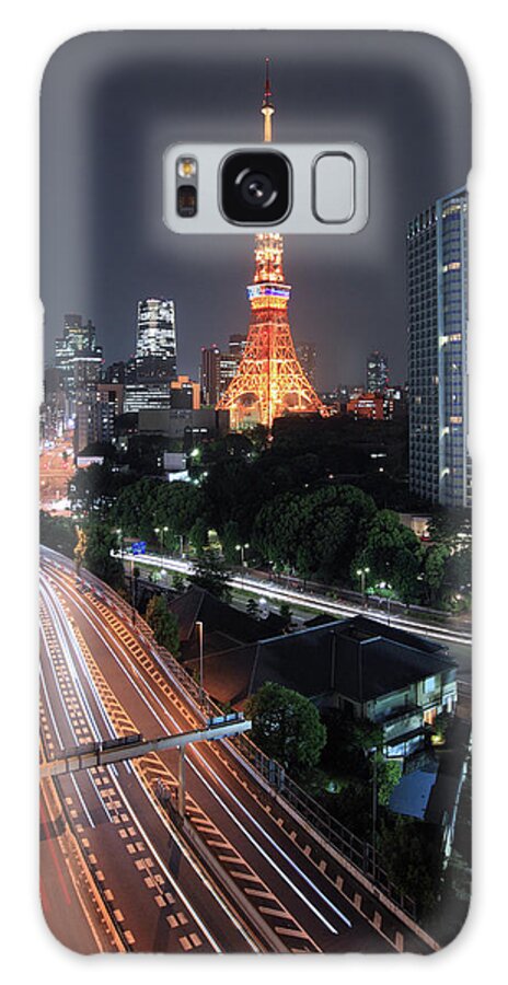 Tokyo Tower Galaxy Case featuring the photograph Night Shot Of The Akabenabashi Area by Krzysztof Baranowski