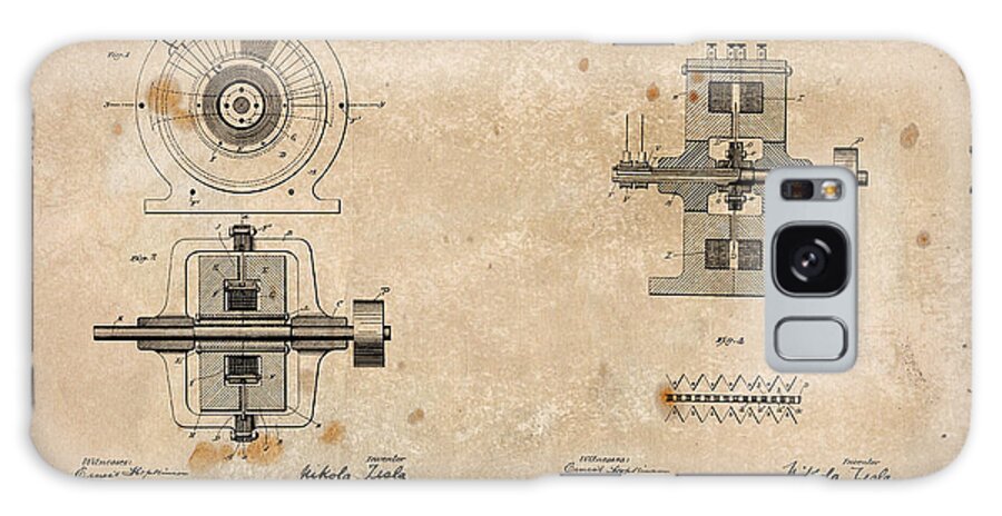 Wright Galaxy Case featuring the digital art Nikola Tesla's Alternating Current Generator Patent 1891 by Paulette B Wright