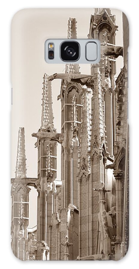 Paris Galaxy Case featuring the photograph Notre Dame Sentries Sepia by HEVi FineArt