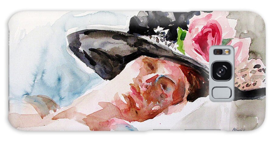 Nude Galaxy Case featuring the painting Nude With Flowered Hat by Linda Novick