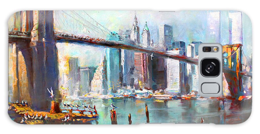 Nyc Galaxy Case featuring the painting NY City Brooklyn Bridge II by Ylli Haruni