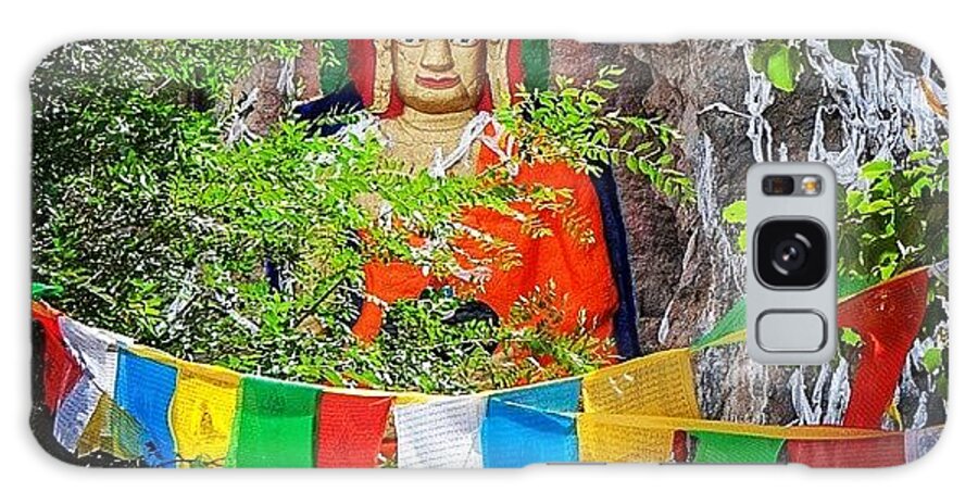 Buddhism Galaxy Case featuring the photograph Nyetang Buddha And Prayer Flags by Hitendra SINKAR