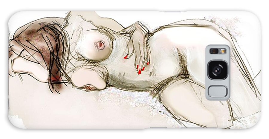 Female Nude Galaxy S8 Case featuring the drawing O Sleeping - female nude by Carolyn Weltman