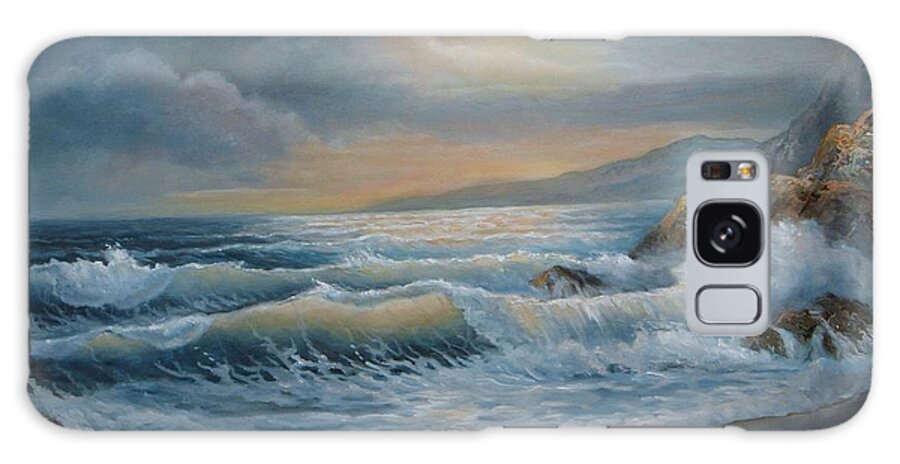 Ocean Oil Painting Galaxy Case featuring the painting Ocean under the evening glow by Regina Femrite
