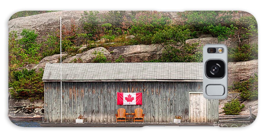 Boathouse Galaxy Case featuring the photograph Old boathouse with two Muskoka chairs by Les Palenik