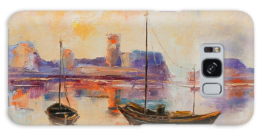 Dunbar Galaxy S8 Case featuring the painting Old Dunbar harbour by Luke Karcz