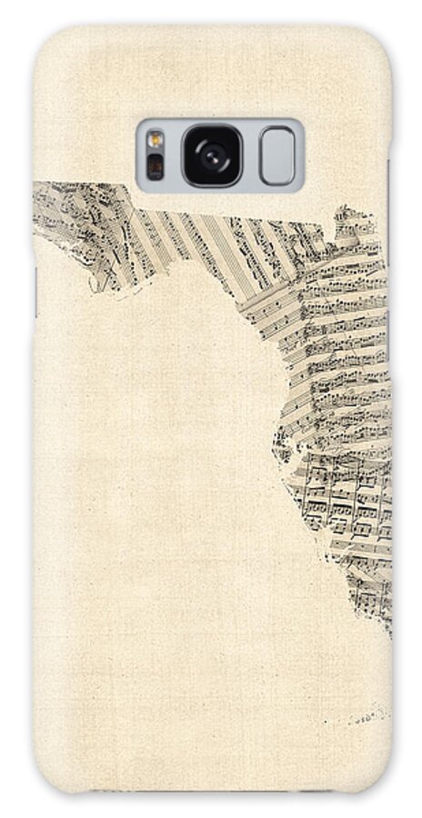 Florida Galaxy Case featuring the digital art Old Sheet Music Map of Florida by Michael Tompsett