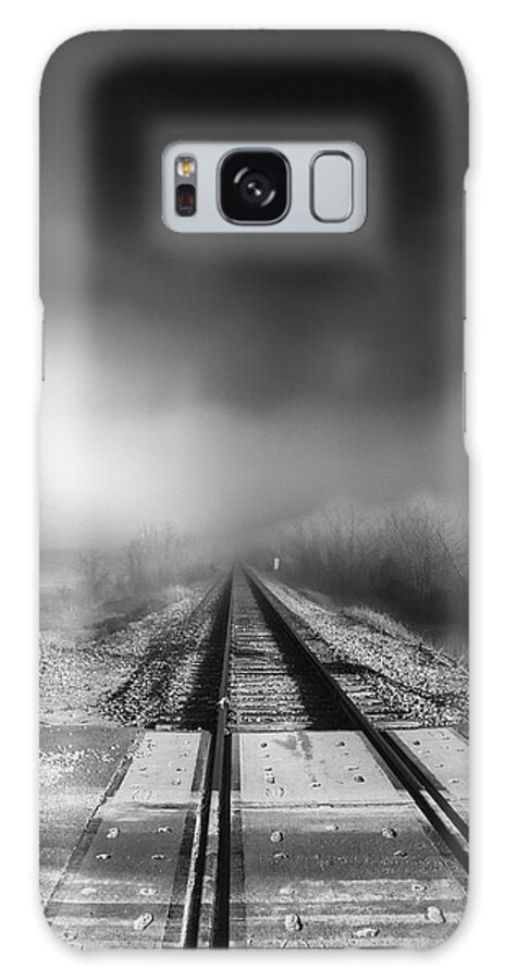 Railroad Tracks Galaxy Case featuring the photograph Onward - Railroad Tracks - Fog by Jason Politte