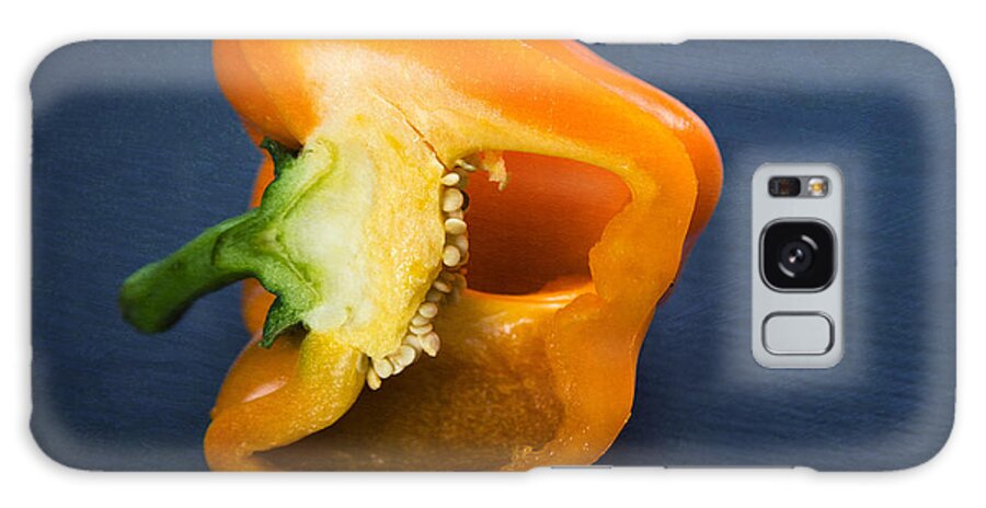 Pepper Galaxy S8 Case featuring the photograph Orange bell pepper blue texture by Matthias Hauser