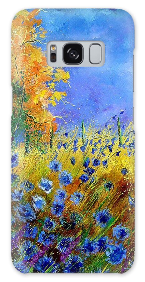 Poppies Galaxy Case featuring the painting Orange tree and blue cornflowers by Pol Ledent