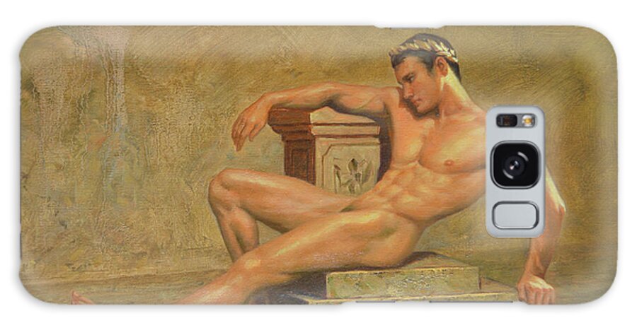 Original. Oil Painting Galaxy Case featuring the painting Original Classic Oil Painting Gay Man Body Art Male Nude -023 by Hongtao Huang