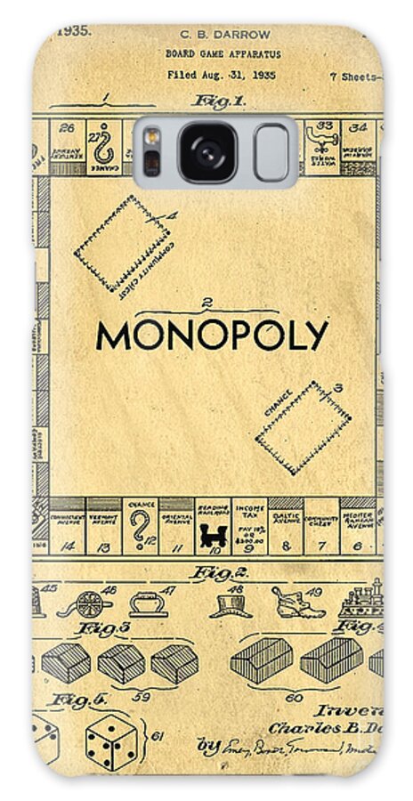 Monopoly Galaxy Case featuring the digital art Original Patent for Monopoly Board Game by Edward Fielding