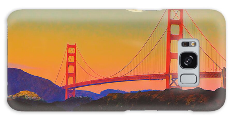 Golden Gate Galaxy S8 Case featuring the painting Pacific Sunset - Golden Gate Bridge and Moonrise by Douglas MooreZart