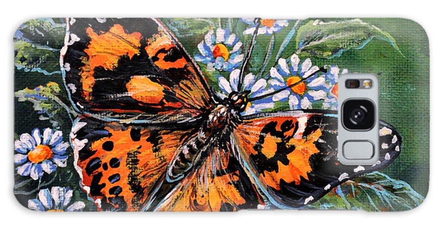 Nature Butterfly Painted Lady Wings Daisy Flower Galaxy Case featuring the painting Painted Lady by Gail Butler