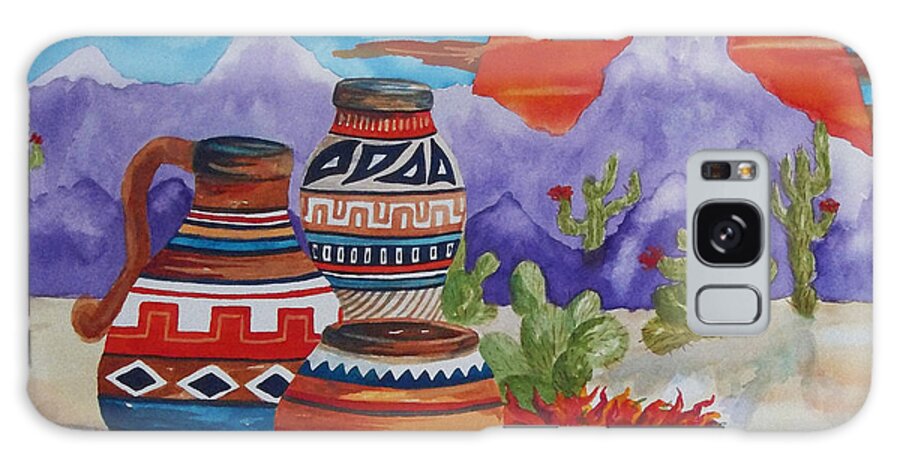 Desert Galaxy Case featuring the painting Painted Pots and Chili Peppers by Ellen Levinson