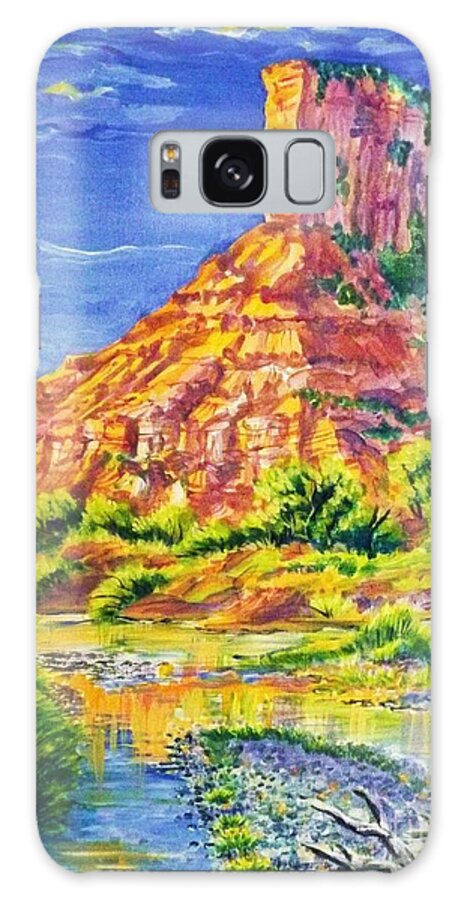  Acrylic Painting 18 By 28 In Barnwood Frame Of Iconic Sandstone Palisade Above The Dolores River In The Fall. Galaxy Case featuring the painting Palisiade at Gateway Colorado by Annie Gibbons