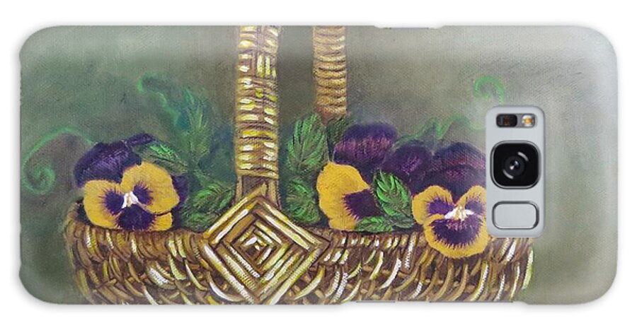 Woven Basket Galaxy Case featuring the painting Pansy Basket Sherry Nelson study by Sharon Schultz