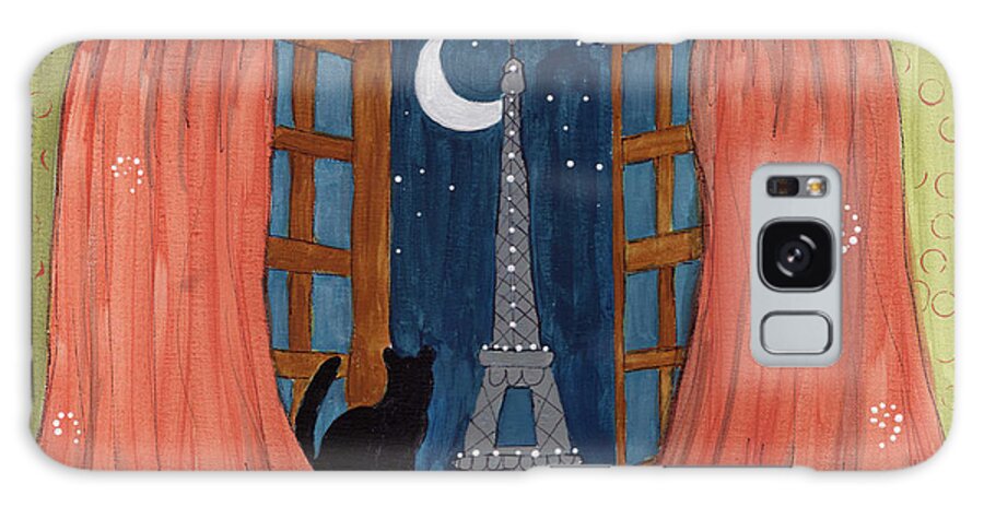 Eiffel Tower Galaxy Case featuring the painting Paris Moonlight by Lee Owenby