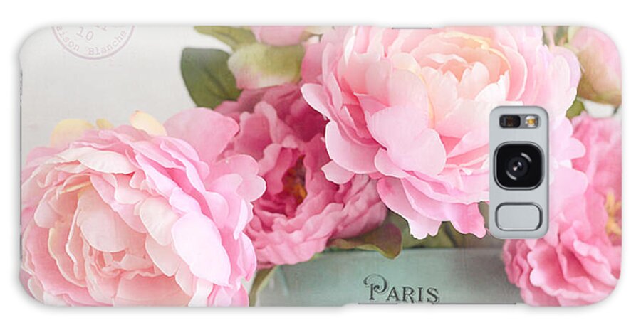 Paris Galaxy Case featuring the photograph Paris Peonies Shabby Chic Dreamy Pink Peonies Romantic Cottage Chic Paris Peonies Floral Art by Kathy Fornal