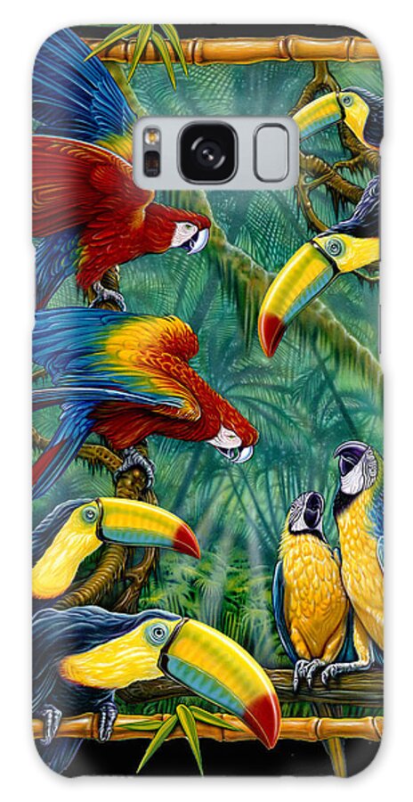 Larry Taugher Galaxy Case featuring the painting parrots Black by JQ Licensing
