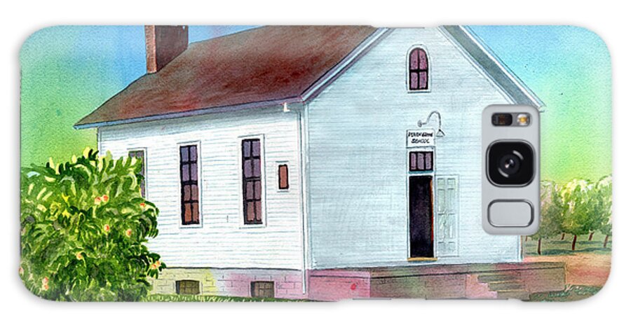 Schoolhouse Galaxy Case featuring the painting Peach Grove School by LeAnne Sowa