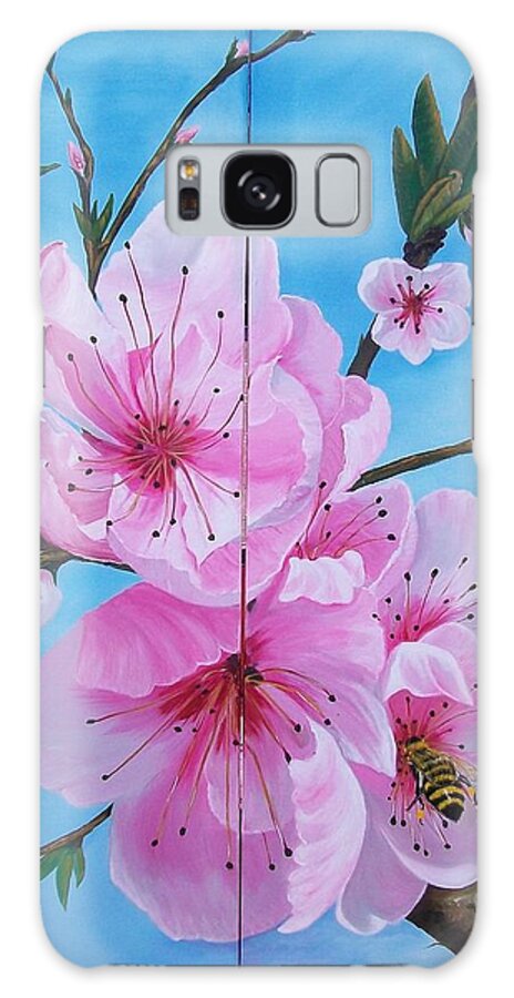 Peach Galaxy Case featuring the painting Peach Tree in Bloom Diptych by Sharon Duguay