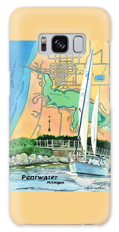 Maps Galaxy Case featuring the painting Pentwater Treasure Map by LeAnne Sowa