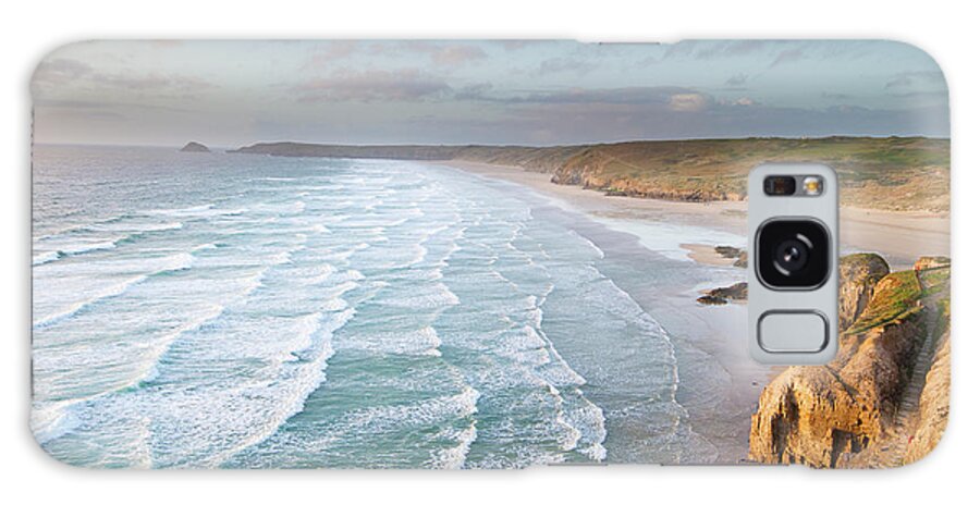 Water's Edge Galaxy Case featuring the photograph Perranporth Beach, Cornwall by Ben Ivory