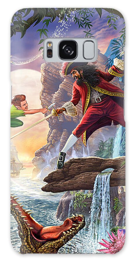 Peter Pan Galaxy Case featuring the painting Peter Pan and Captain Hook by MGL Meiklejohn Graphics Licensing