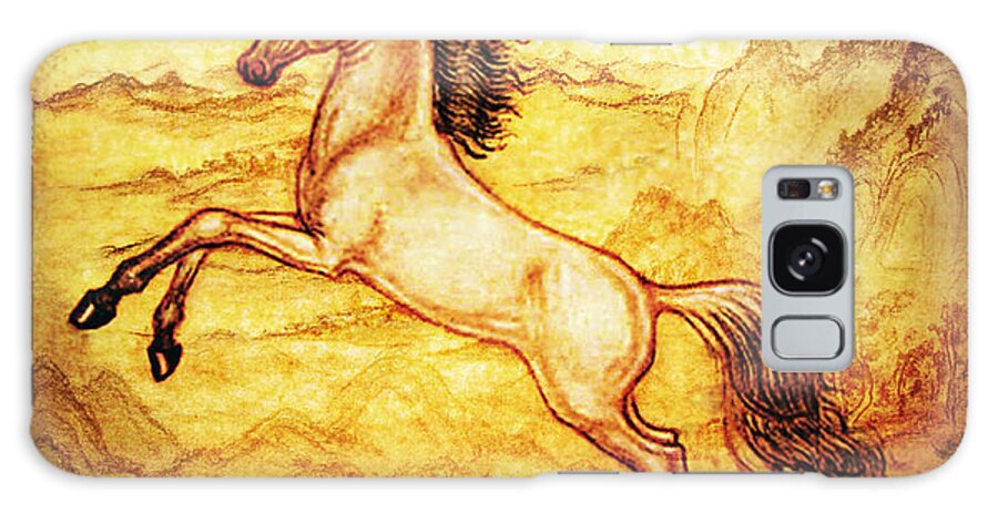 Horse Galaxy Case featuring the mixed media Pegasus Friend with Landscape by Ananda Vdovic