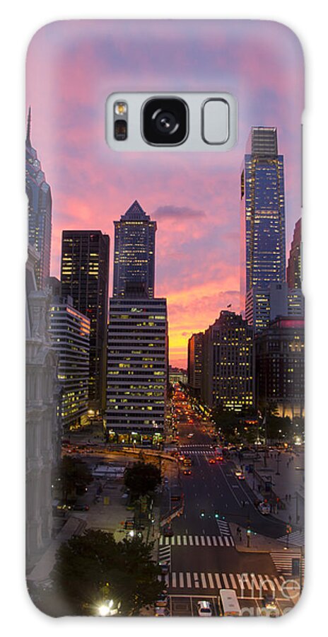 Philadelphia Galaxy Case featuring the photograph Philadelphia city center at sunset by Perry Van Munster