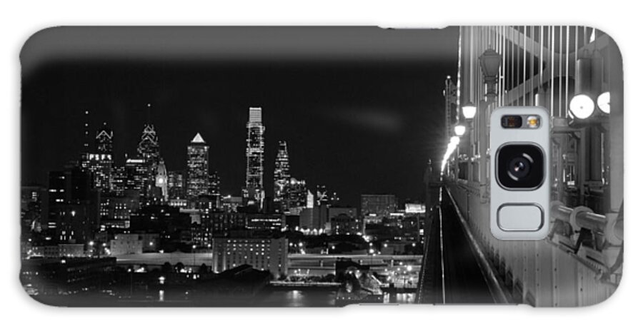Philadelphia Galaxy Case featuring the photograph Philadelphia night b/w by Jennifer Ancker