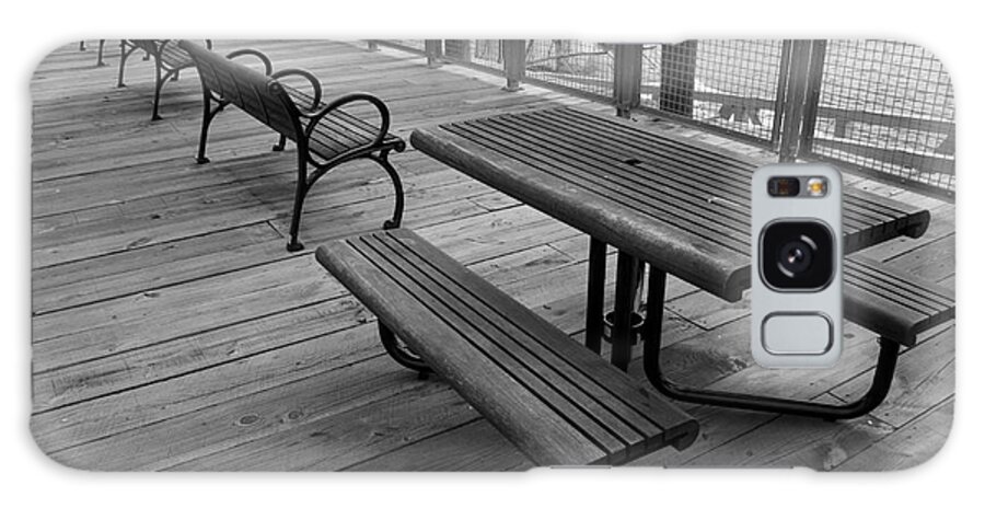 Picnic Table Galaxy Case featuring the photograph Picnic Table and Benches on Bordwalk by Tom Brickhouse