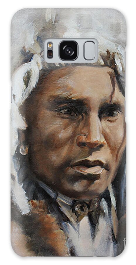First Nation Galaxy Case featuring the painting Piegan Warrior Portrait by Synnove Pettersen