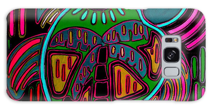 Mola Galaxy Case featuring the painting Pink and Green Turtle Palm Mola by Patti Schermerhorn