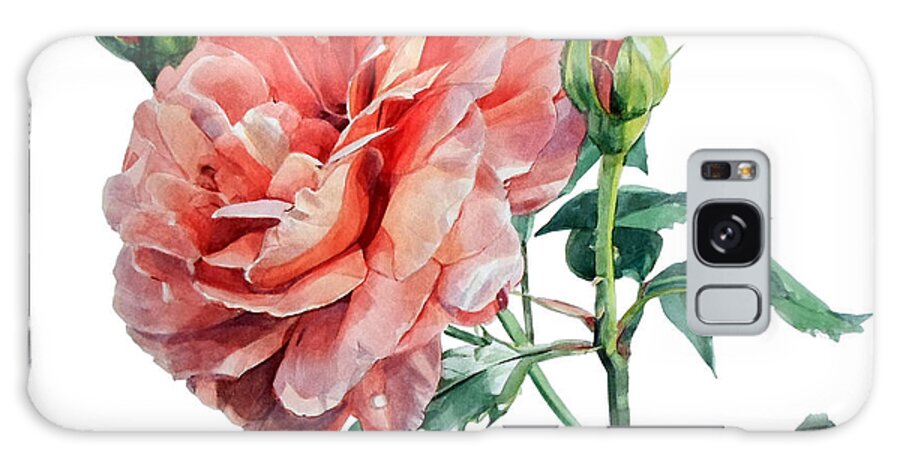 Watercolors Galaxy Case featuring the painting Watercolor of an English Pink Rose by Greta Corens