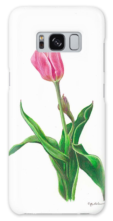 Pink Galaxy Case featuring the drawing Pink Tulip by Cheryl Emerson Adams