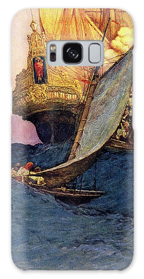 Vertical Galaxy Case featuring the painting Pirate Ship Attacking Spanish Galleon by Vintage Images