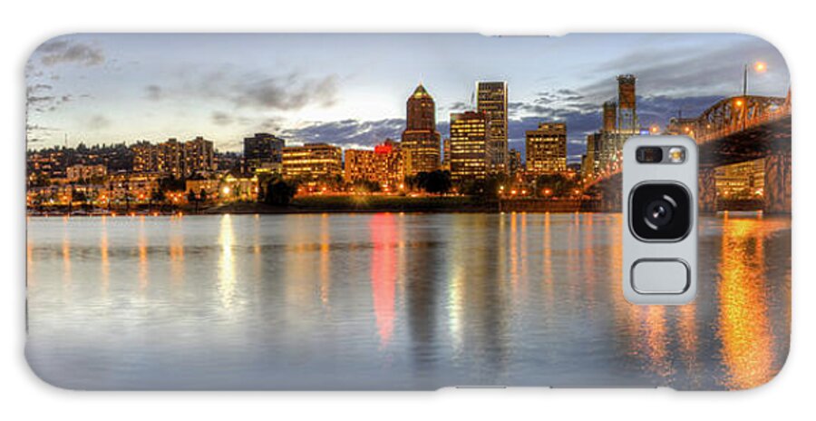 Portland Galaxy Case featuring the photograph Portland Downtown Skyline Night Panorama 2 by David Gn