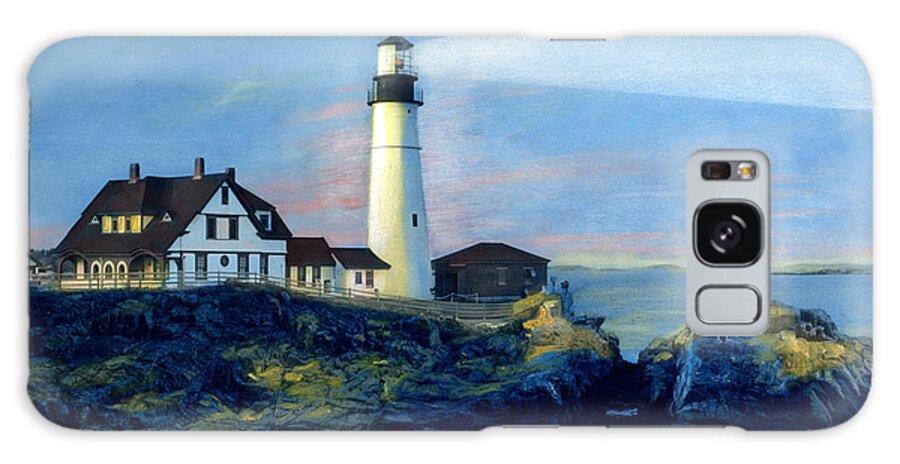 Portland Head Lighthouse Galaxy S8 Case featuring the painting Portland Head Light Night Beacon by Cindy McIntyre