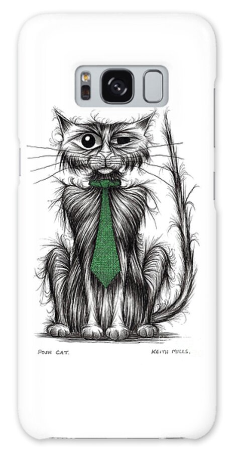 Dapper Kitty Galaxy Case featuring the drawing Posh cat by Keith Mills