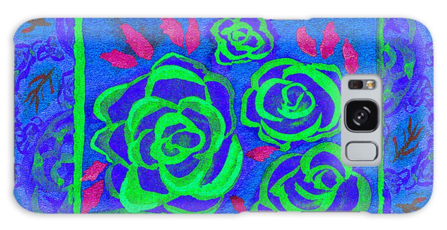 Psychedelic Roses Galaxy Case featuring the mixed media Psychedelic Roses - Summer by Beverly Claire Kaiya