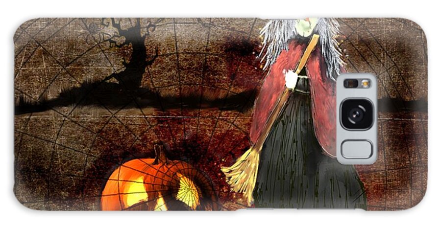 Halloween Galaxy Case featuring the painting Pumpkinella The Magical Good Witch and Her Magical Cat by Colleen Taylor