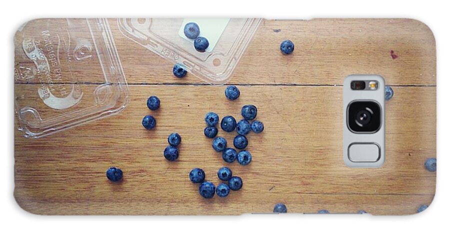 Fruit Carton Galaxy Case featuring the photograph Punnet Of Blueberries Spilt On Wooden by Jodie Griggs