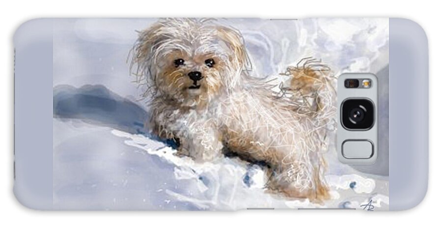 Puppy Galaxy Case featuring the painting Puppy in Snow by Angie Braun